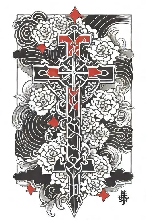 Christian cross Black. Red lettering saying Leviticus 17:11 tattoo design idea