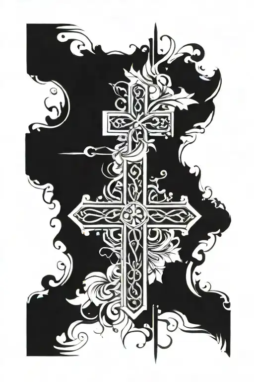 simple cross with cool design incorporating elements tattoo design idea