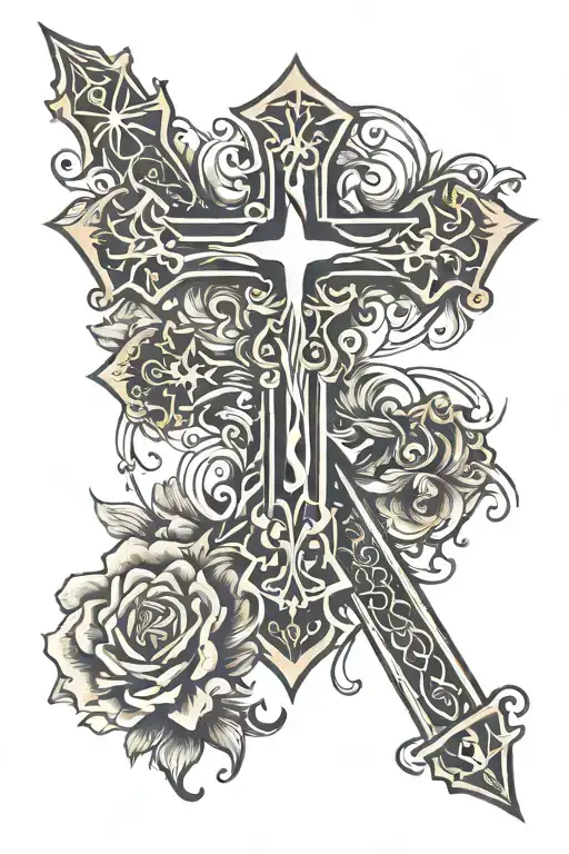 simple cross with cool design incorporating elements tattoo design idea