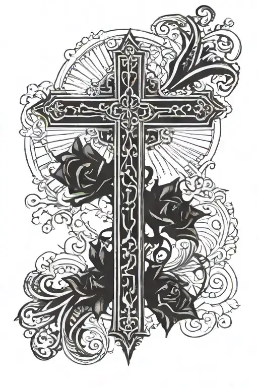 cool yet simple cross with cool design and shading tattoo design idea