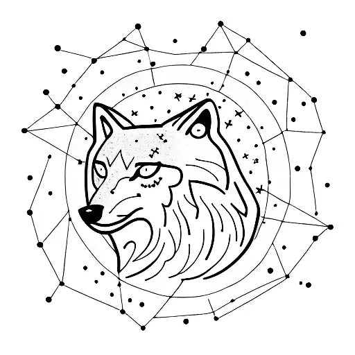 A constellation tattoo of a wolf howling at the moon, symbolizing the wilderness tattoo design idea