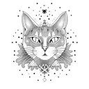 A witchcraft inspired tattoo featuring a mystical cat surrounded by constellations tattoo design idea