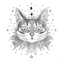 A witchcraft inspired tattoo featuring a mystical cat surrounded by constellations tattoo design idea
