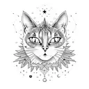 A witchcraft inspired tattoo featuring a mystical cat surrounded by constellations tattoo design idea