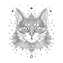 A witchcraft inspired tattoo featuring a mystical cat surrounded by constellations tattoo design idea