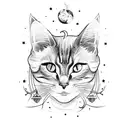 A witchcraft inspired tattoo featuring a mystical cat surrounded by constellations tattoo design idea