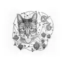 A witchcraft inspired tattoo featuring a mystical cat surrounded by constellations tattoo design idea