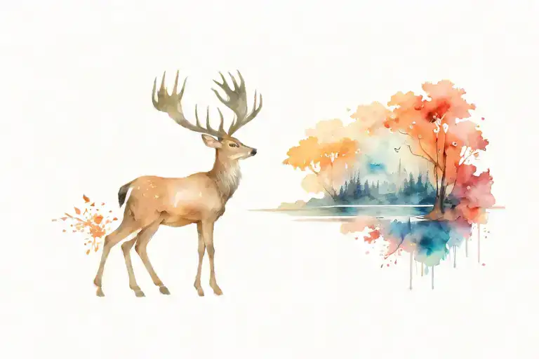 deers and forests vs sea tattoo design idea