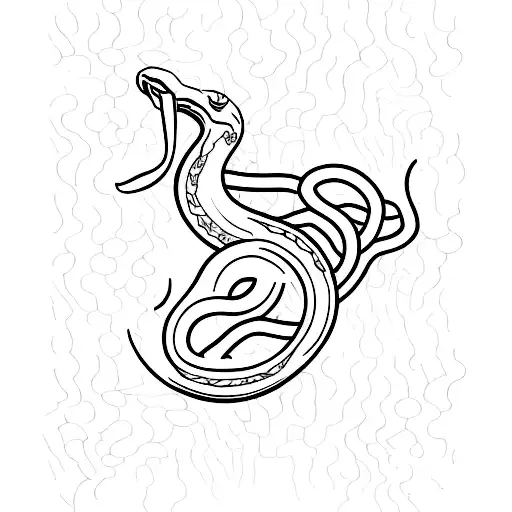 A minimalist tattoo design of a snake coiled around a wakeboard tattoo design idea