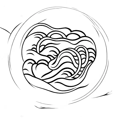 japanese wave tattoo in a circle shape with the waves crashing into each other tattoo design idea