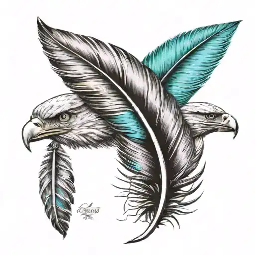 three eagle feathers with turquoise bead accents on the end tattoo design idea
