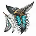 three eagle feathers with turquoise bead accents on the end tattoo design idea