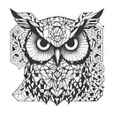 A geometric owl design incorporating triangles and hexagons, inspired by video games tattoo design idea