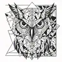 A geometric owl design incorporating triangles and hexagons, inspired by video games tattoo design idea