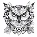 A geometric owl design incorporating triangles and hexagons, inspired by video games tattoo design idea