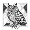 A geometric owl design incorporating triangles and hexagons, inspired by video games tattoo design idea