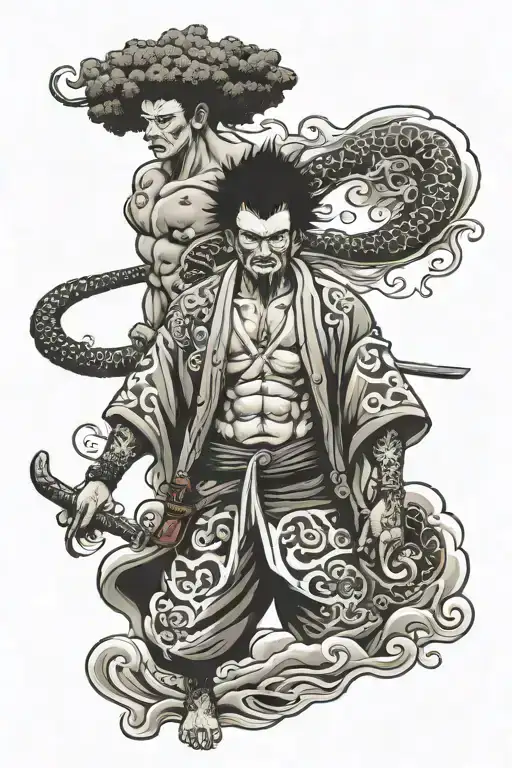 afro samurai standing tattoo design idea