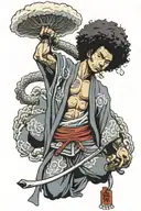 afro samurai standing tattoo design idea