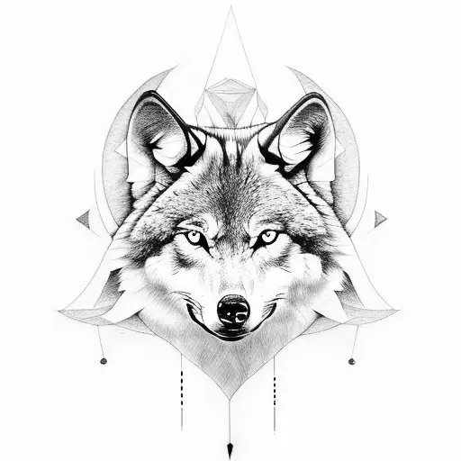 A melancholic musical composition with a wolf silhouette in the background tattoo design idea