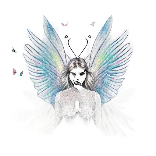 simple angel with butterfly wings tattoo design idea