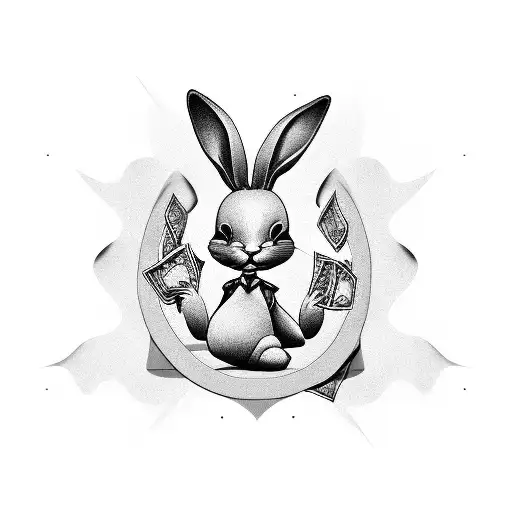 a playboy bunny outline with a spur and a roll of money inside of it tattoo design idea