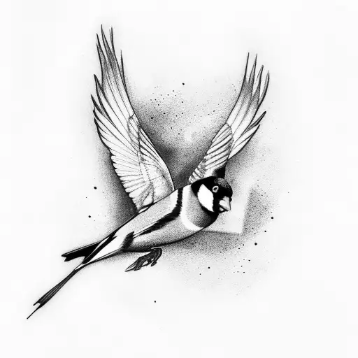 goldfinch flying tattoo design idea