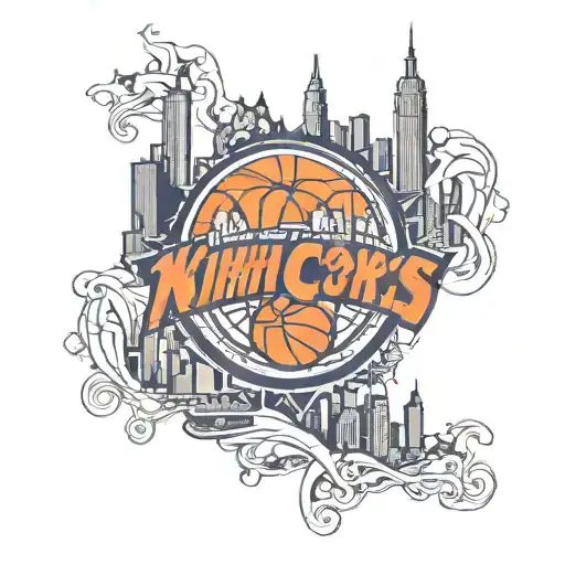 new york knicks logo intertwined   with the new york city skyline tattoo design idea