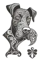 Black lab face inside of a shamrock tattoo design idea