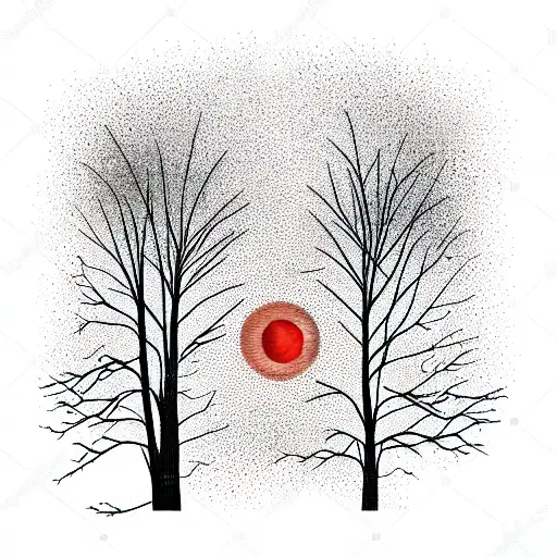  red moon and trees tattoo design idea