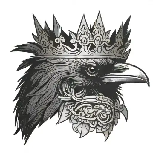 raven wearing a crown tattoo design idea