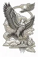 Clouds with Albanian eagle and the Detroit skyline tattoo design idea