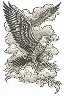 Clouds with Albanian eagle and the Detroit skyline tattoo design idea