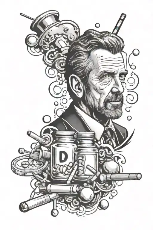 dr house pills and stick and everx bodx lies  tattoo design idea