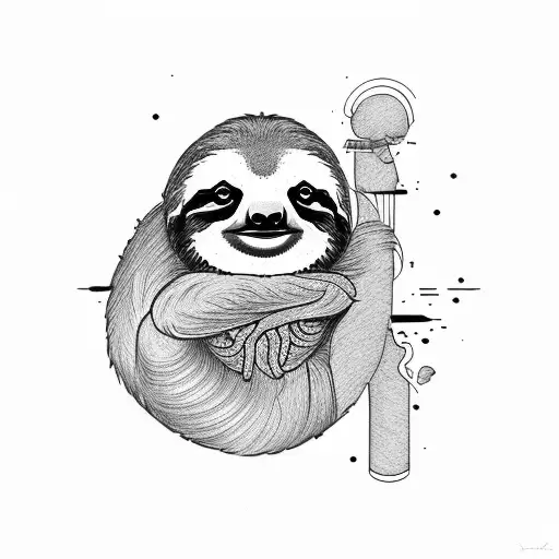 sloth lay on wine bottle tattoo design idea