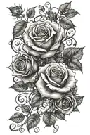 Colorful rose vines with roses and with quote on vines “even in the darkness there is light”then  half a sun above the r tattoo design idea