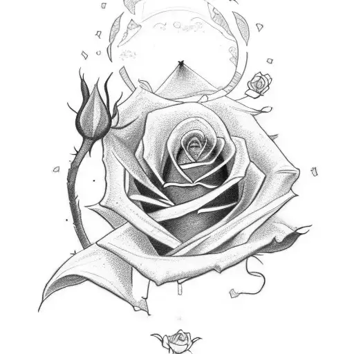 Want a sleeve, rose that is money and 100 on top of that and La rosa de Guadalupe and Saint Jude tattoo design idea