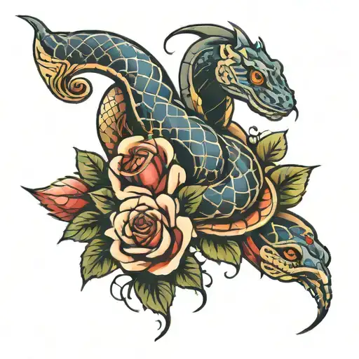 spine tattoo with roses snake and cornflower tattoo design idea