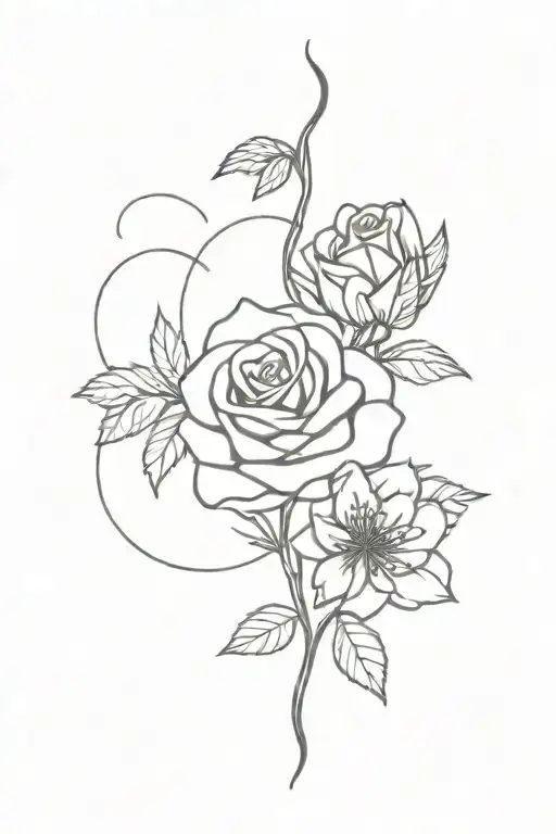 spine tattoo with rose snake and cornflower  tattoo design idea