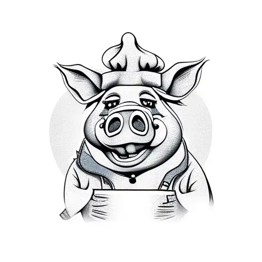 chef pig on farm tattoo design idea