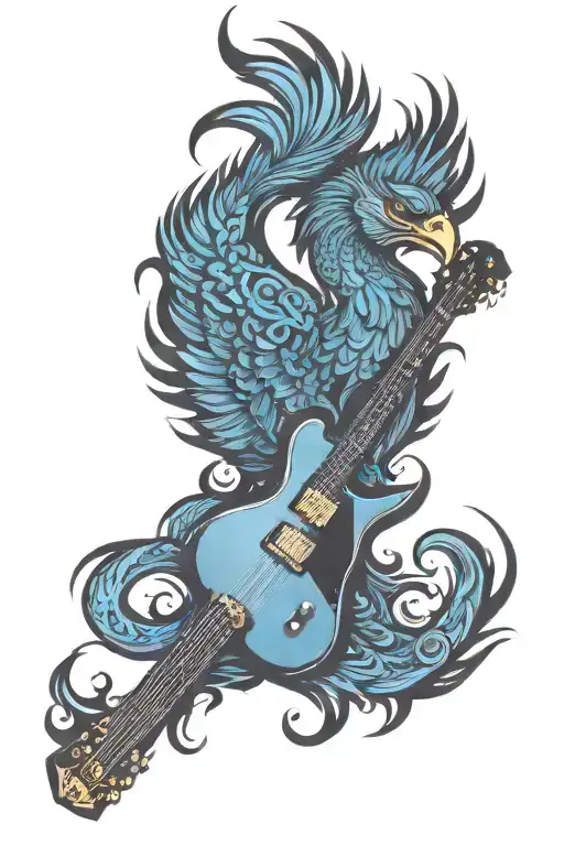 Tribal Phoenix Guitar tattoo design idea