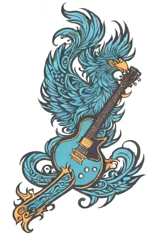 Tribal Phoenix Guitar tattoo design idea