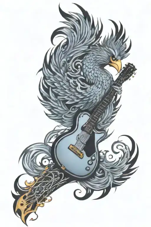 Tribal Phoenix Guitar tattoo design idea