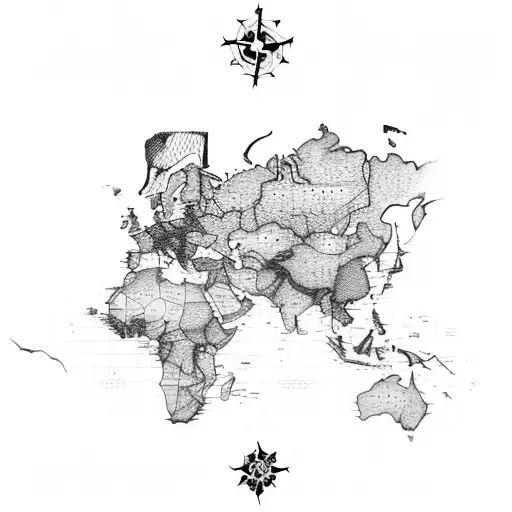 World map with airplane black tattoo work on ahoulder blade