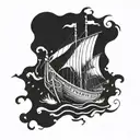 Combine Viking longship with binary code elements tattoo design idea