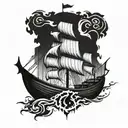 Combine Viking longship with binary code elements tattoo design idea