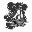 Combine Viking longship with binary code elements tattoo design idea