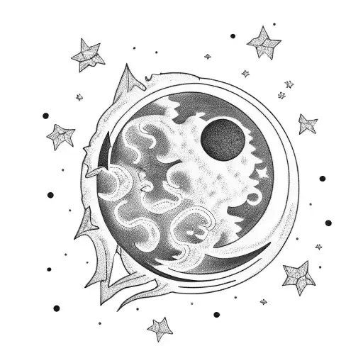 Moon with Tide and Stars tattoo design idea