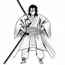 samurai itachi holding a lightsaber in an akatsuki robe tattoo design idea