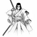 samurai itachi holding a lightsaber in an akatsuki robe tattoo design idea