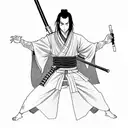 samurai itachi holding a lightsaber in an akatsuki robe tattoo design idea